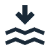 Dark blue icon of a downward arrow above three wavy horizontal lines representing water.