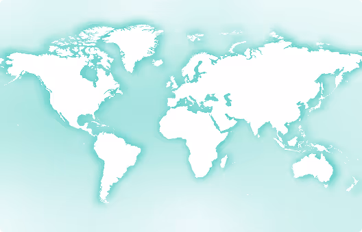 White world map silhouette on a light teal gradient background.
