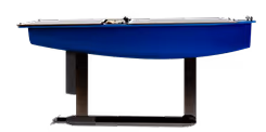 Blue solar-powered autonomous marine drone with solar panels on top and an underwater propulsion system.