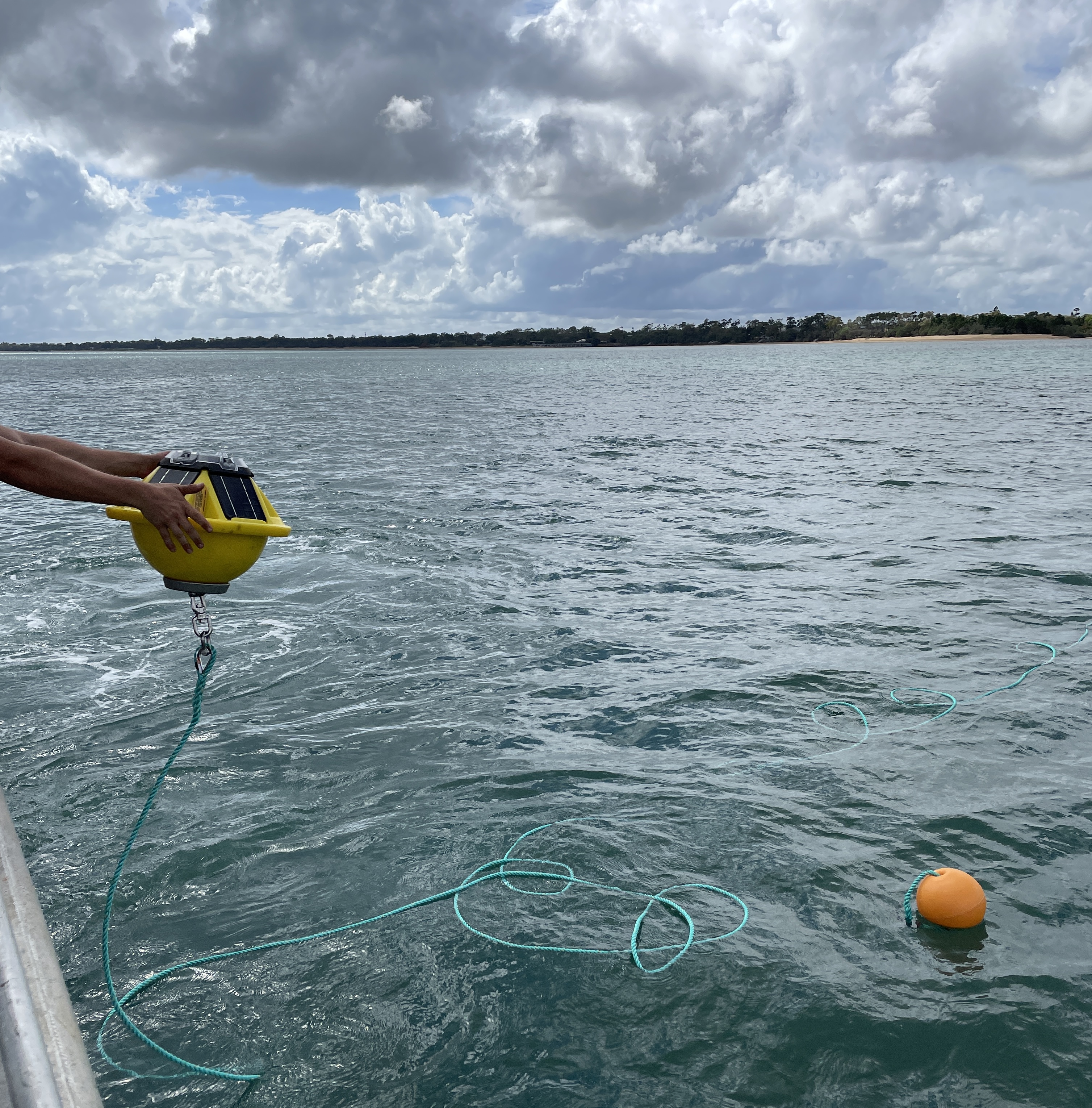 Deploying a Spotter from a small vessel. The buoy’s compact size means the team needs no specialized equipment or large crew.