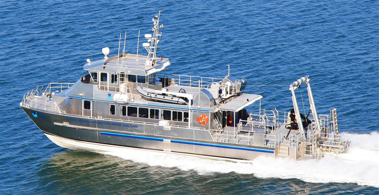 The sanctuary research vessel makes the 100-mile transit to the Flower Garden Banks, a journey that takes 10 to 12 hours in favorable conditions.