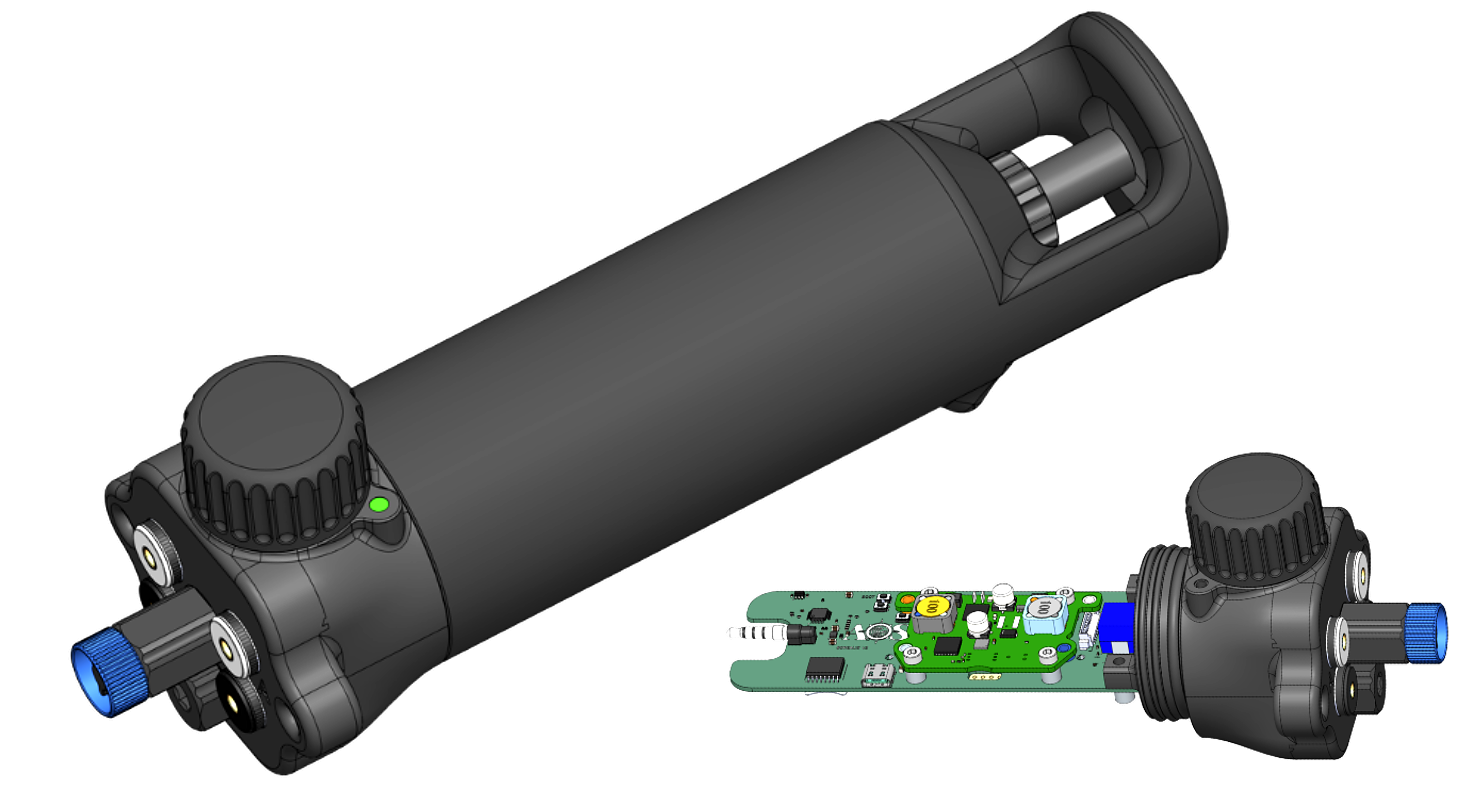 The next-generation Spotter Sound hydrophone, with its polymer housing shown alongside an exploded view of the internal electronics