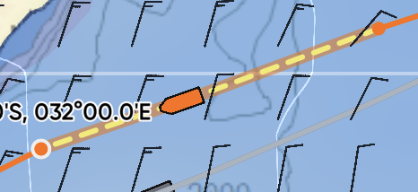 Edited route sections shown as a yellow dashed line in Wayfinder