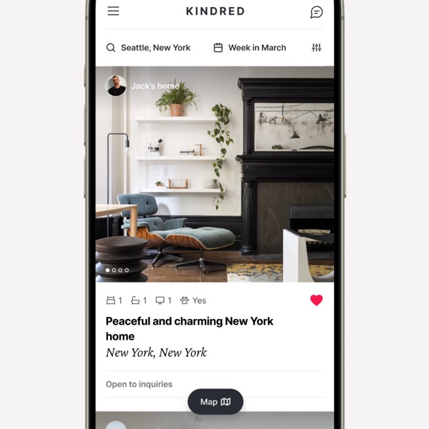 Hearting a favourite home in the Kindred app