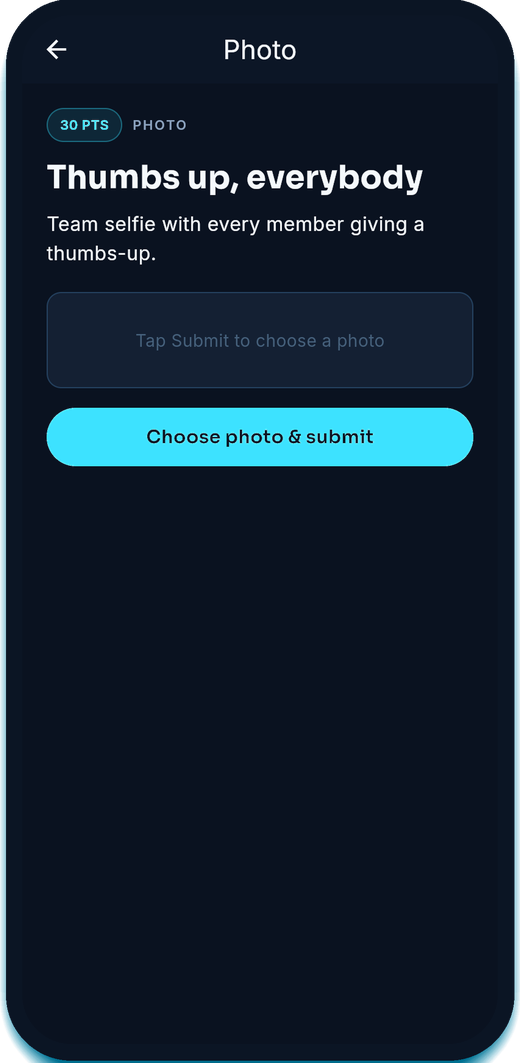 A photo challenge in the FullTilt app, showing the brief and the submit button