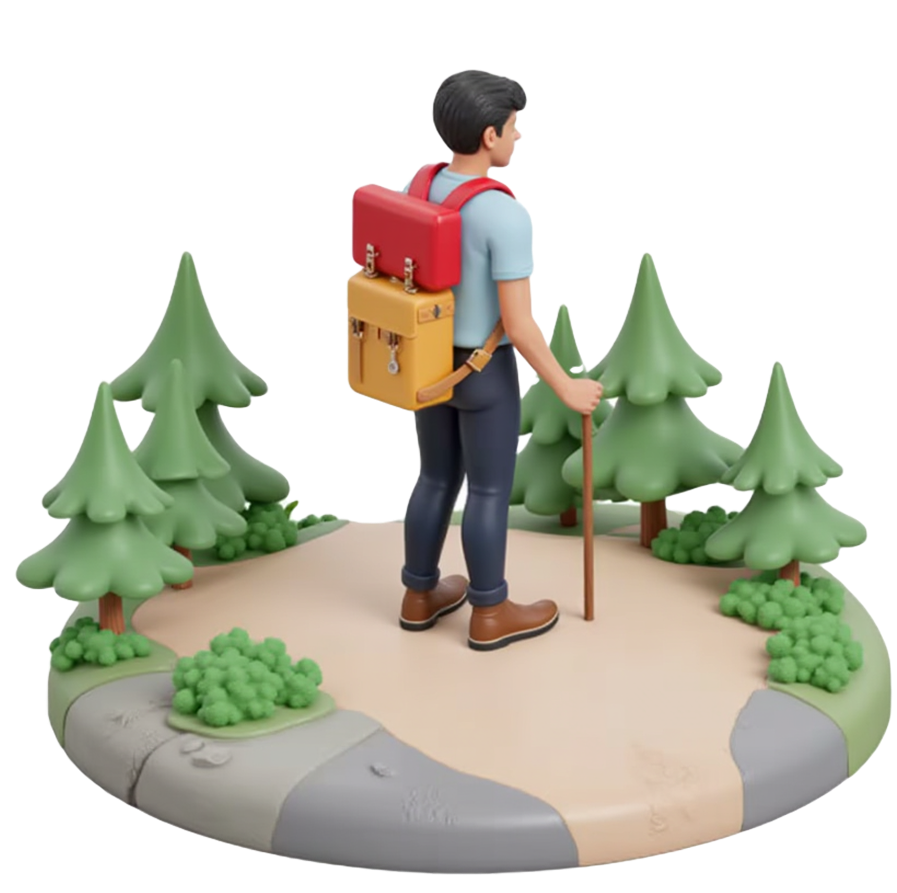 Isometric icon of a man on a hiking trail