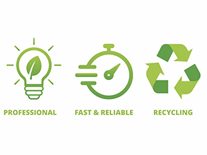 Icons for eco-friendly, timely and professional rubbish removal 