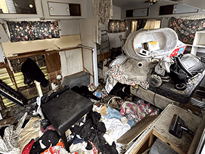 Camper van living space is in total chaos