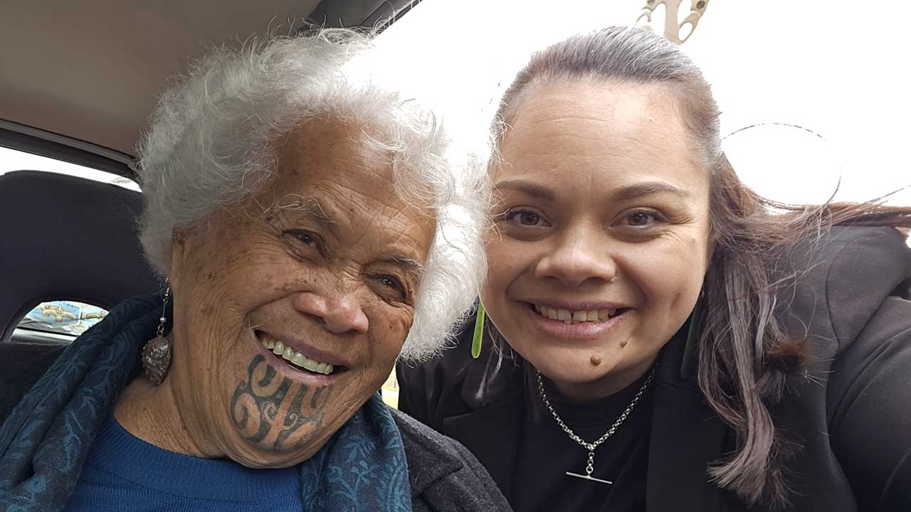Shayelah and kaumatua come together at Roma marae to welcome her into her new role as Pou Whirinaki