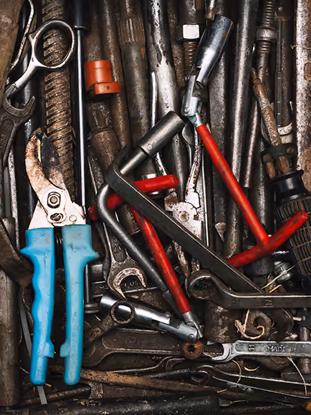 Tools in a messy garage