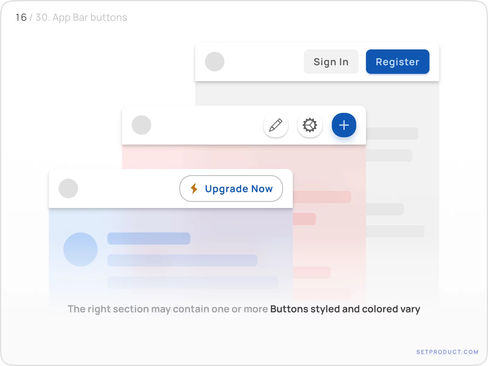 Application Bar UI design buttons