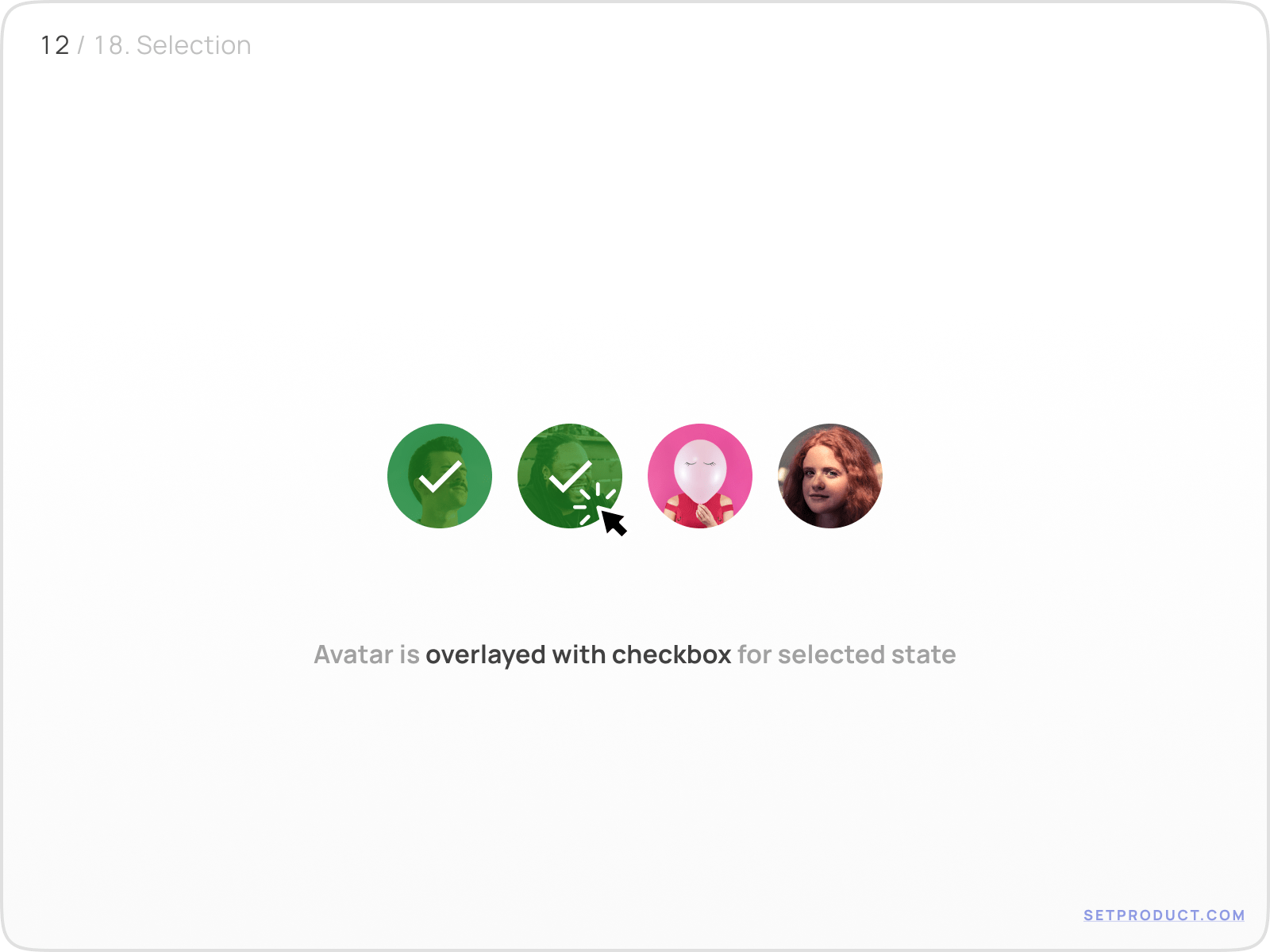 Avatar with checkbox overlay used in selection states