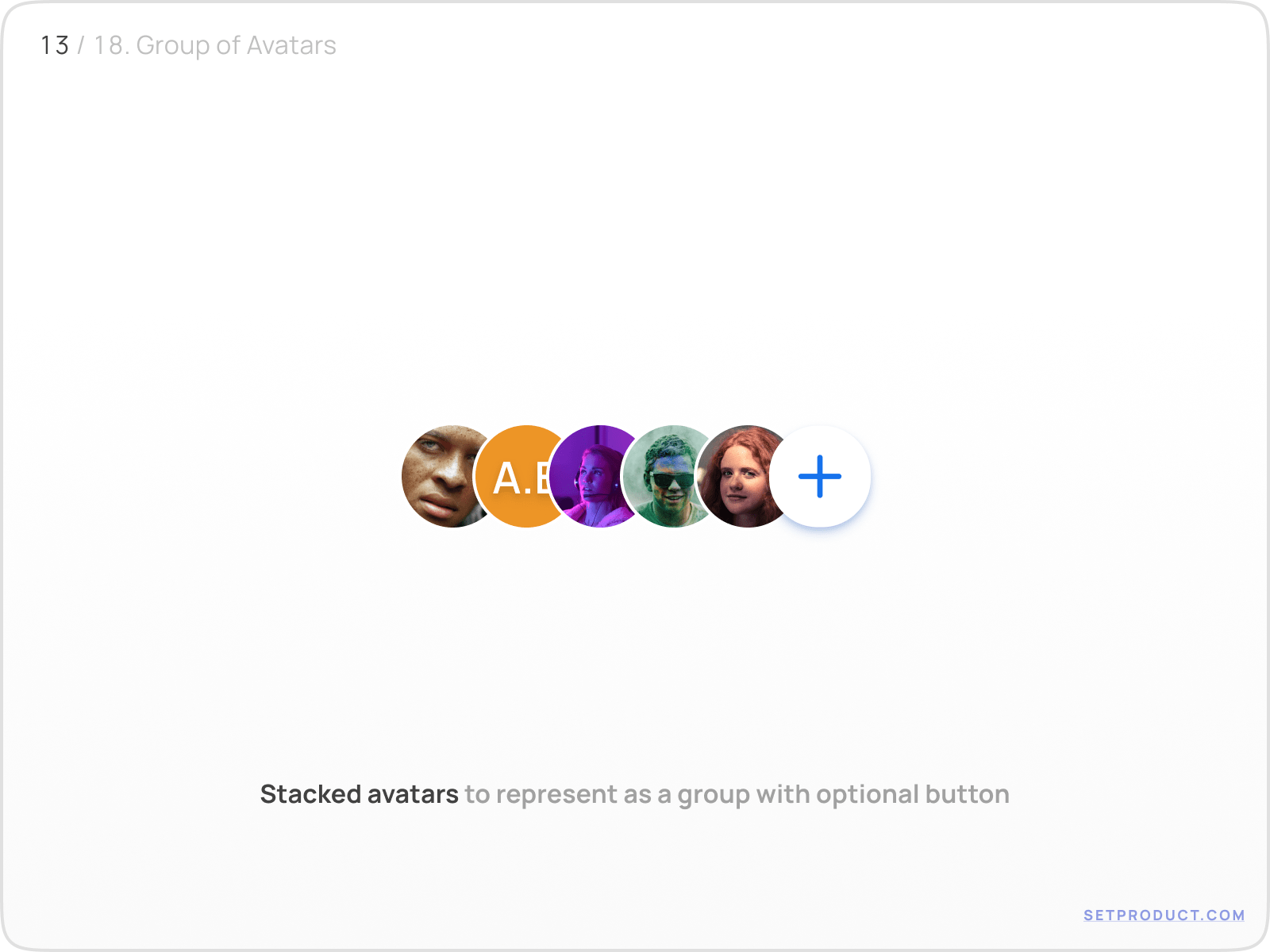 Stacked avatar group showing multiple users in compact layout