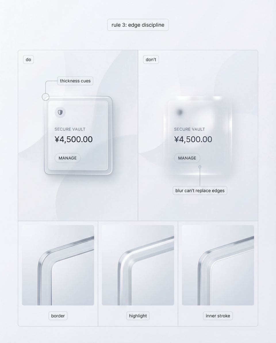 Make thickness visible with edge discipline in liquid glass UI design