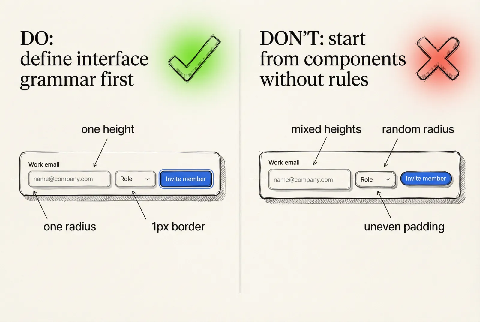 How to design UI kit styleguides: Start with interface grammar before components