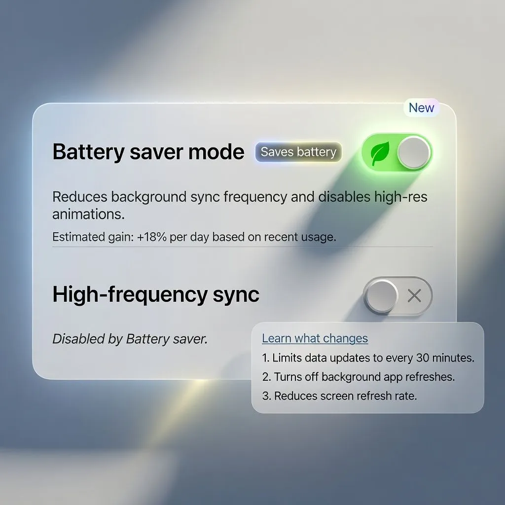 Toggle. Active glow used as functional emphasis
