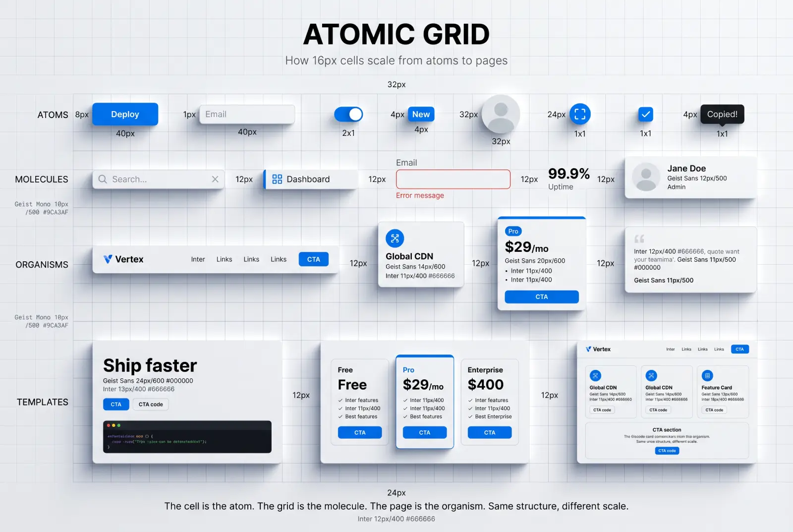 Geist design system typography and color palette examples