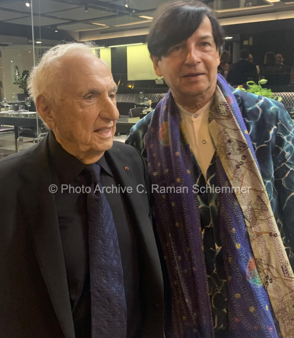 Frank Gehry with C. Raman Schlemmer, on the way to the Guggenheim Museum Bilbao, September 2022