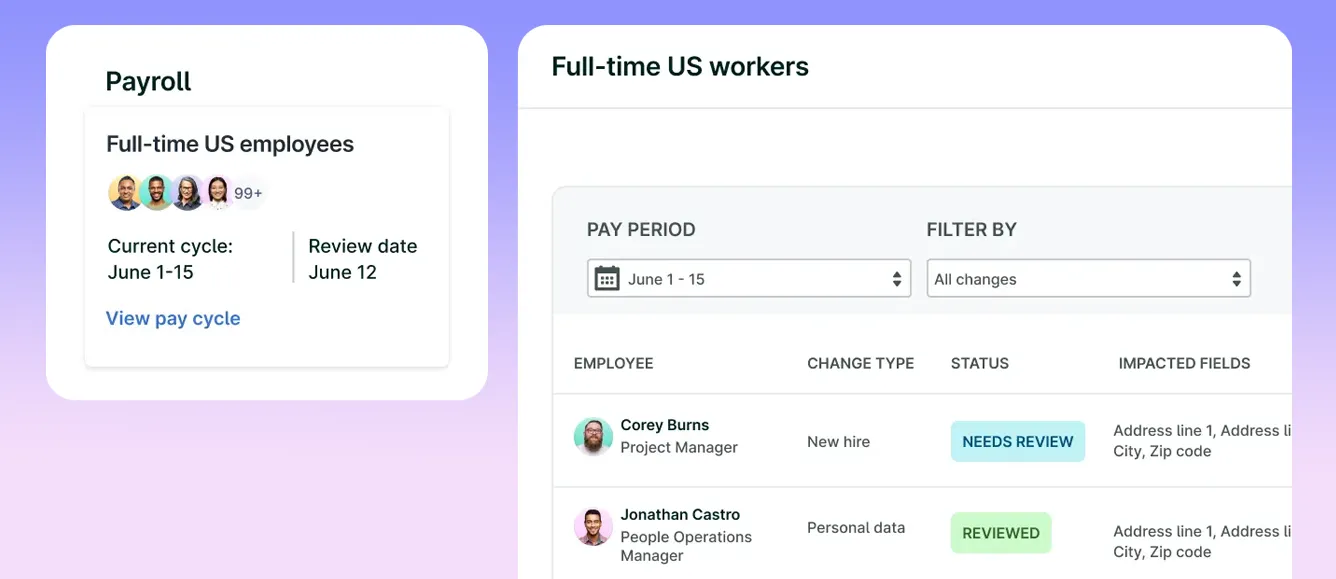 A screenshot of Lattice's payroll dashboard showing full-time US workers.