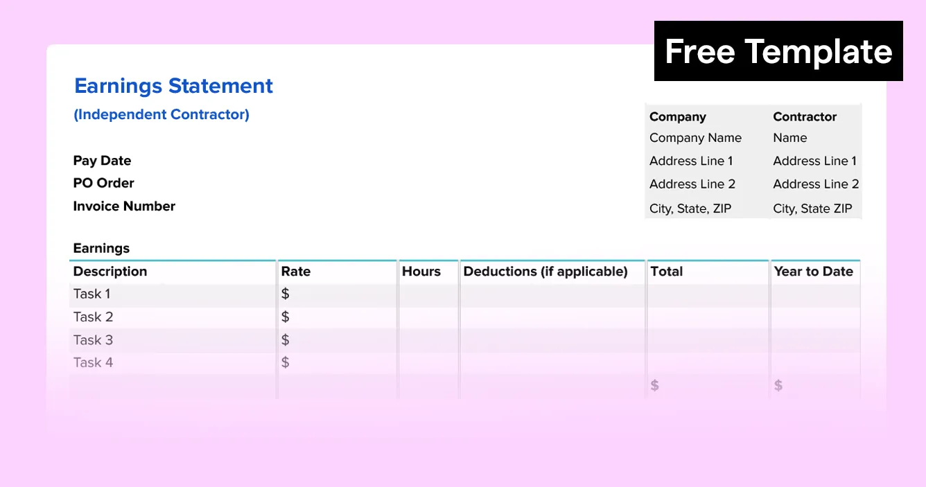 A thumbnail preview of the independent contractor pay stub template.