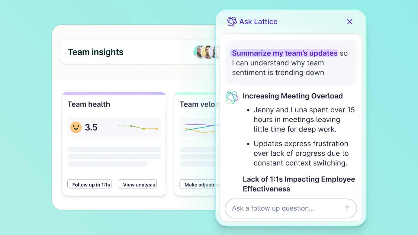 An abstract product screenshot showing off Lattice AI's manager support tools.