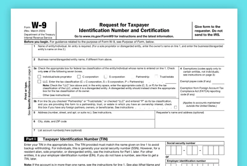 A visual preview of the form W-9.