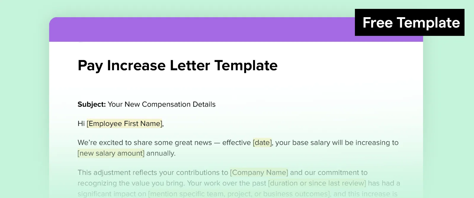 A thumbnail of the Pay Increase Letter Template, including the title and first few sentences.