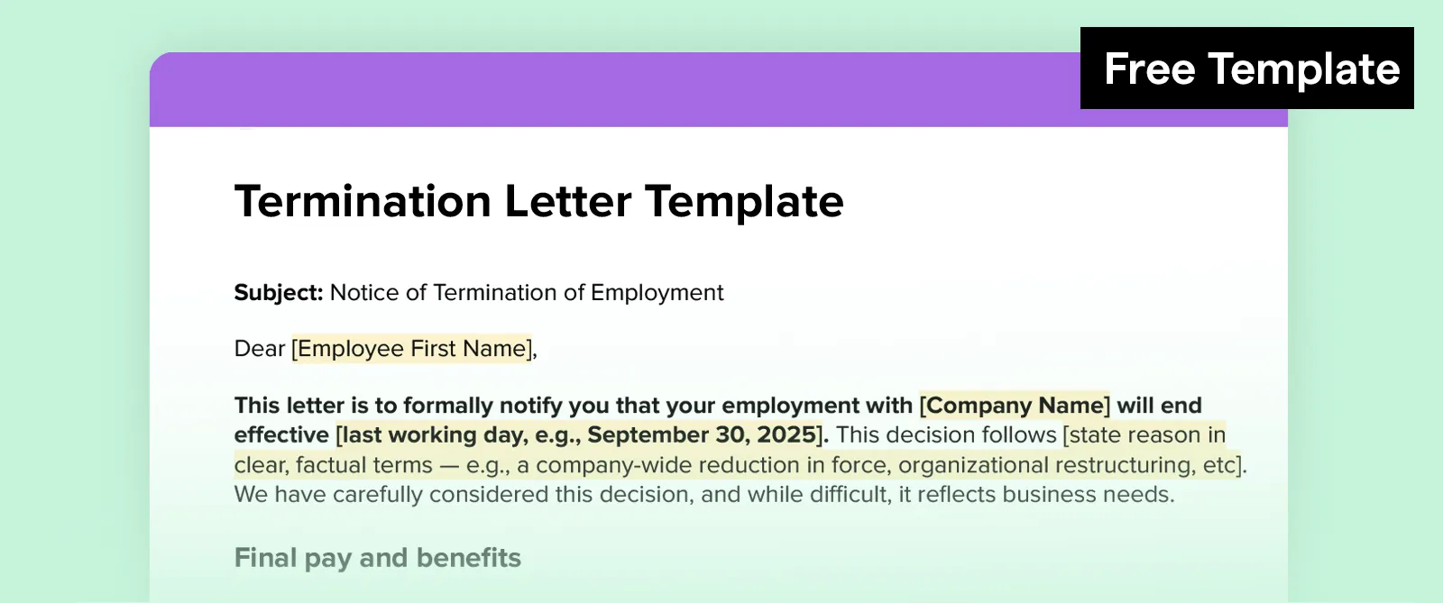 A thumbnail preview of the termination letter template, featuring the title and just a few lines.