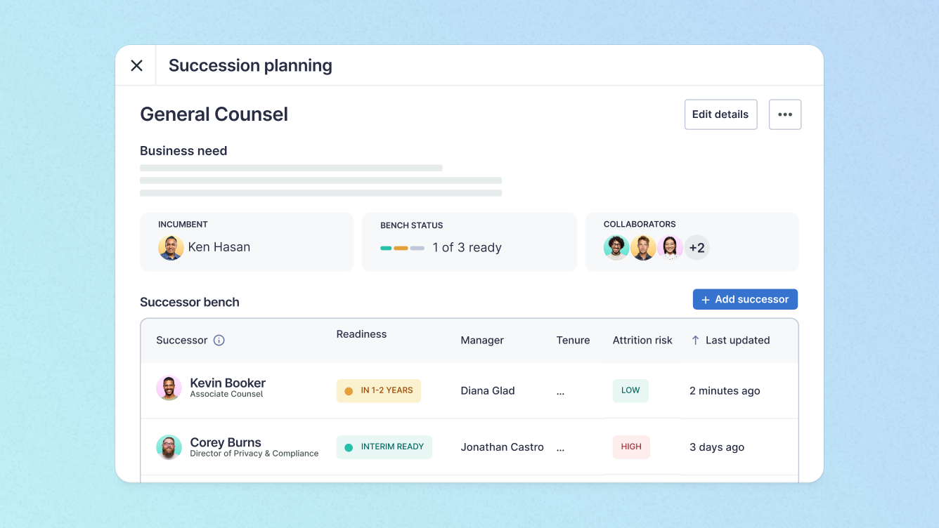 An admin’s view of a succession plan in Lattice.