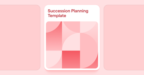 Card with geometric pink and red shapes and the title 'Succession Planning Template' on a light pink background.