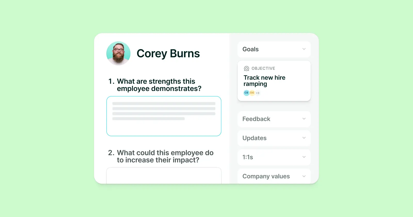 A screenshot of Lattice, showing an employee’s performance appraisal in progress. 