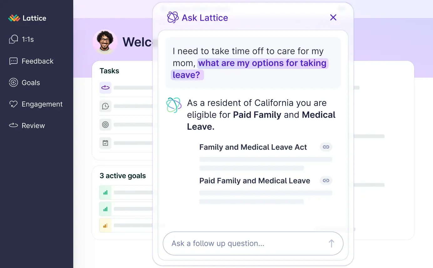Employee opens a chat with the Lattice AI Agent to ask HR policy questions