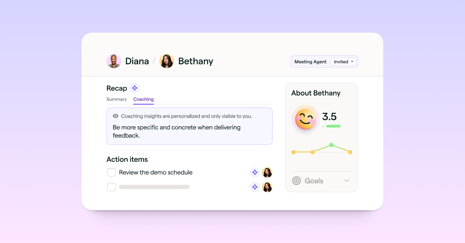 a manager's view of the Lattice Meeting Agent showing a one-on-one agenda