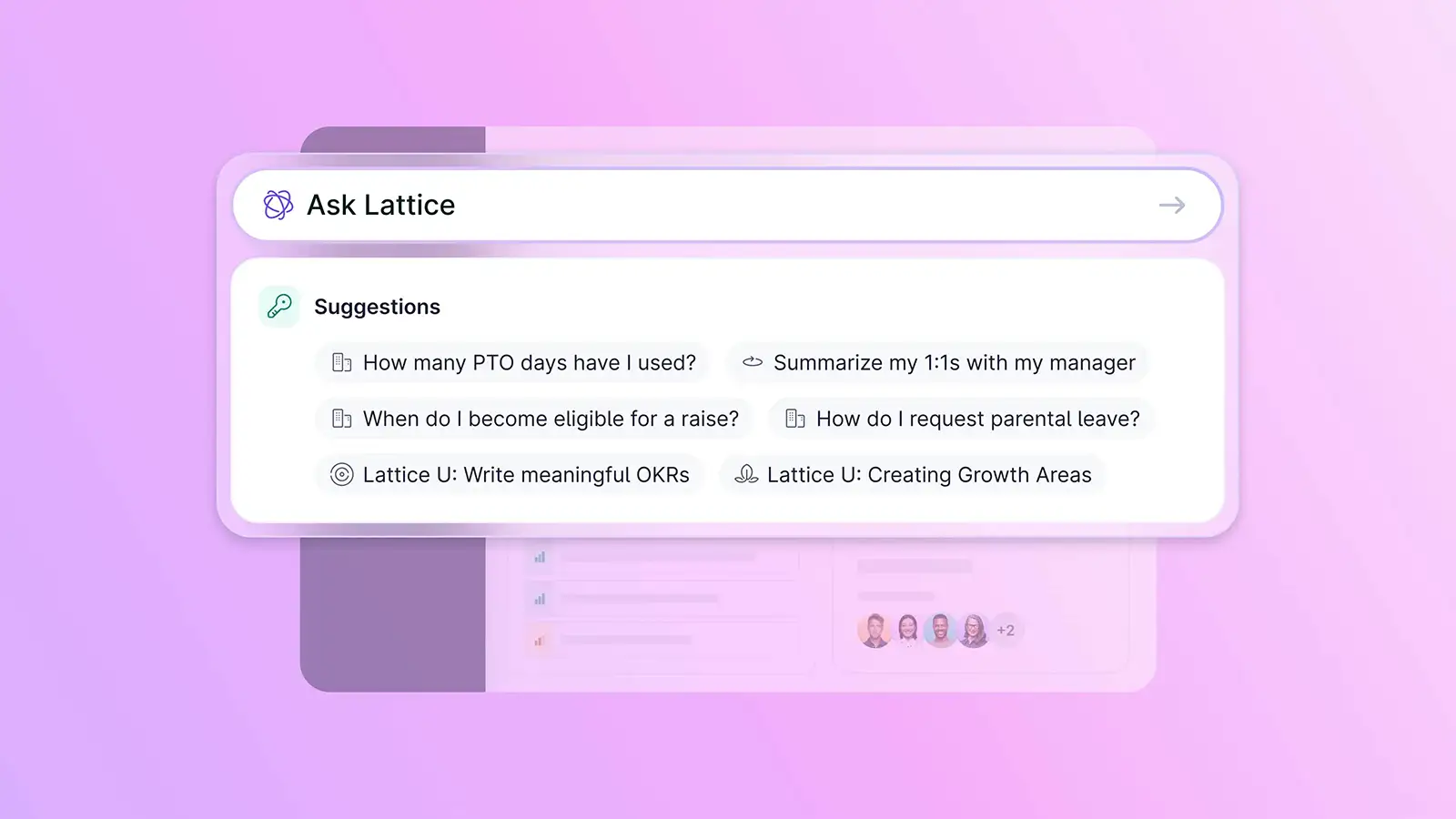The Lattice AI Agent interface showing suggested questions