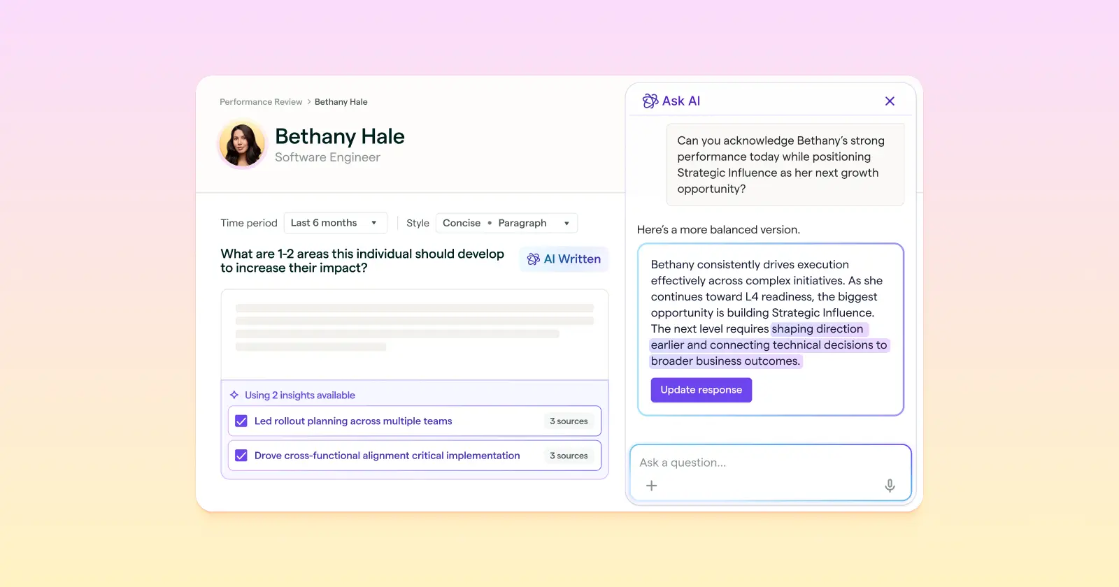 Screenshot of Lattice AI Agent Review Drafting interface