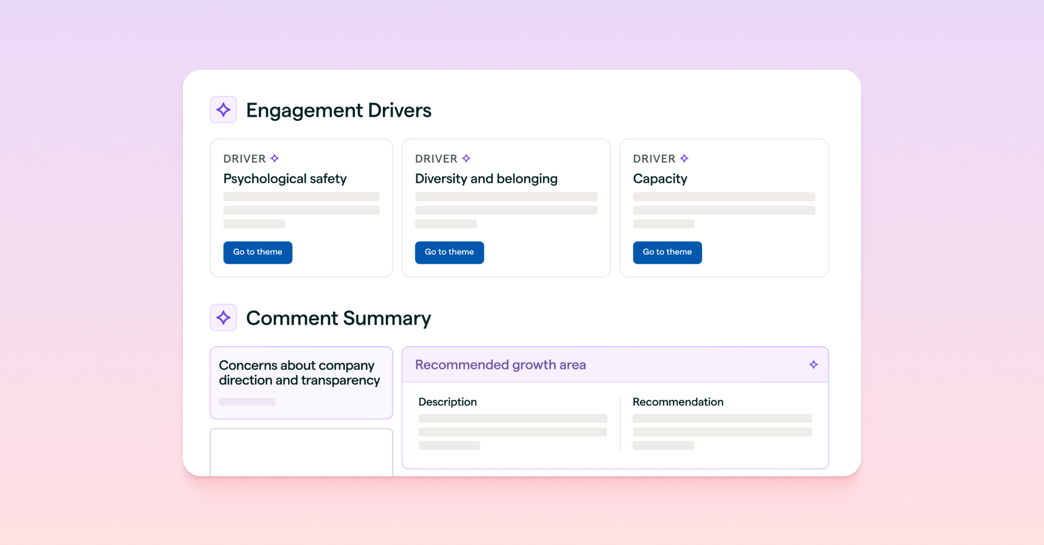 a user's view of Lattice engagement analyzing engagement drivers from a survey, including psychological safety, DEIB, and capacity