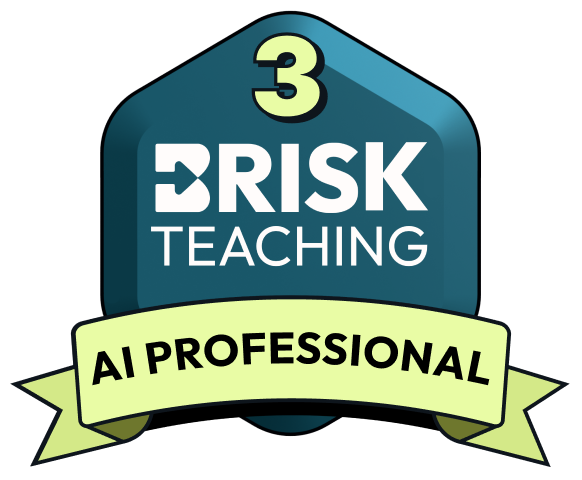 Brisk Teaching AI Professional badge featuring a number 3 and decorative stars.