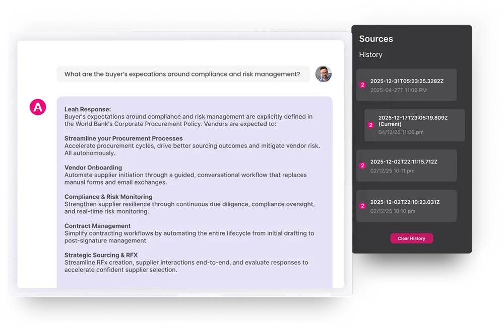 Sample procurement advisory screen