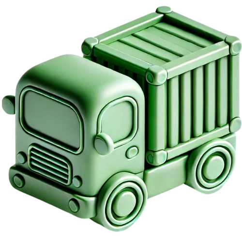 Icône 3D d'un camion portant un conteneur vert