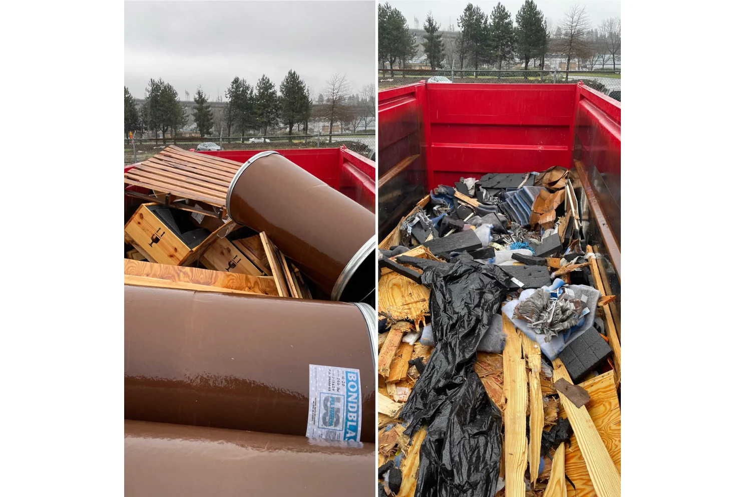 Rendu avant-après d'un conteneur compacté