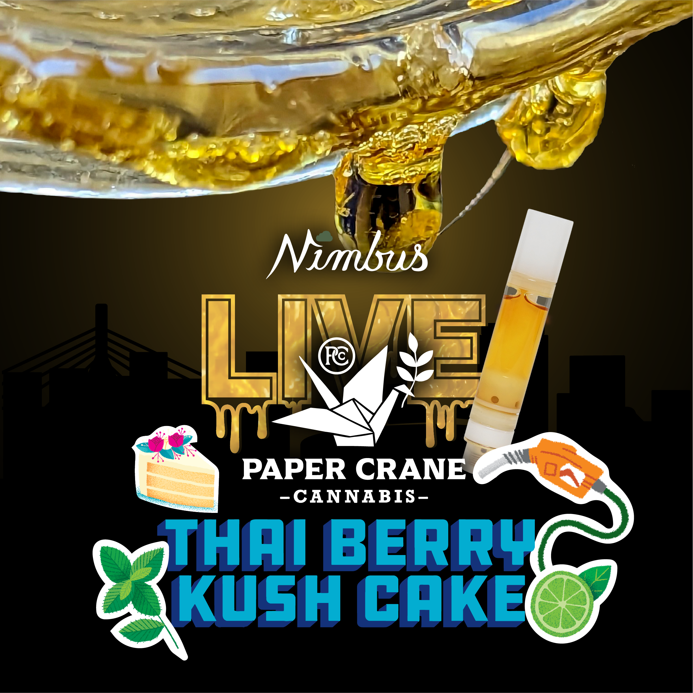 Nimbus Thai Berry Kush Cake — Live Resin Vape Cartridge, 1.0g, Hybrid — Massachusetts
