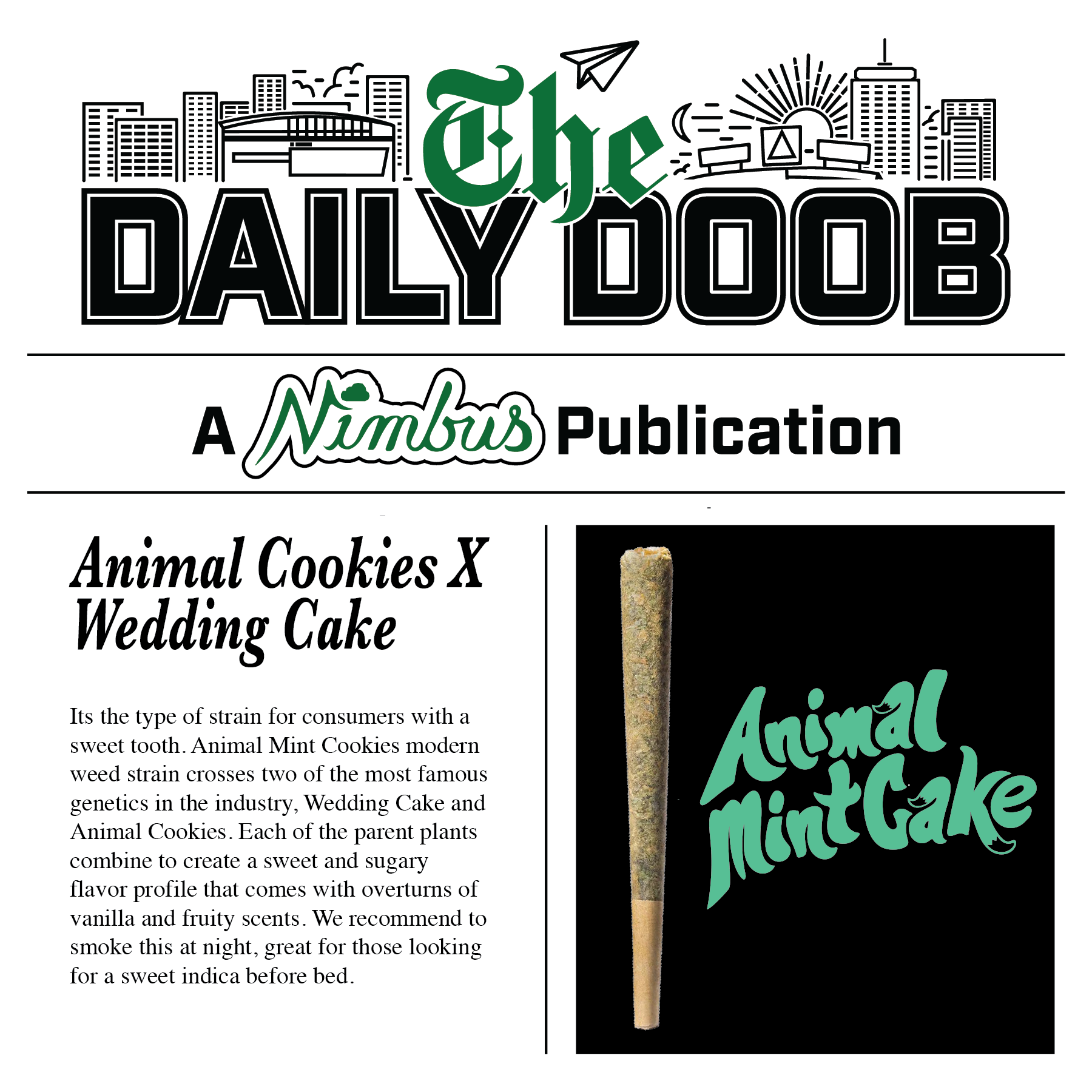 Nimbus Animal Mint Cake — The Daily Doobs Preroll, 1.0g, Indica-Dominant Hybrid — Massachusetts