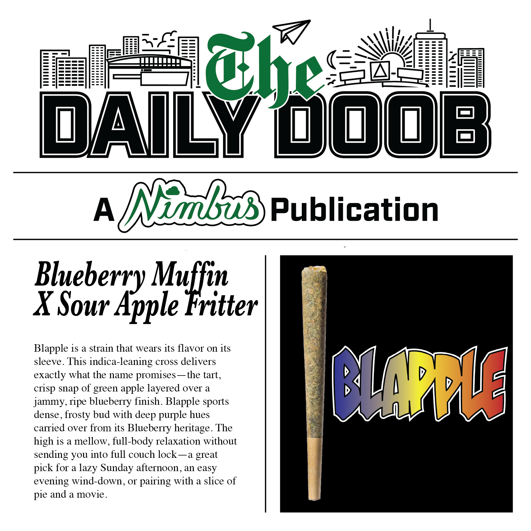 Nimbus Blapple — The Daily Doobs Preroll, 1.0g, Indica-Dominant Hybrid — Massachusetts