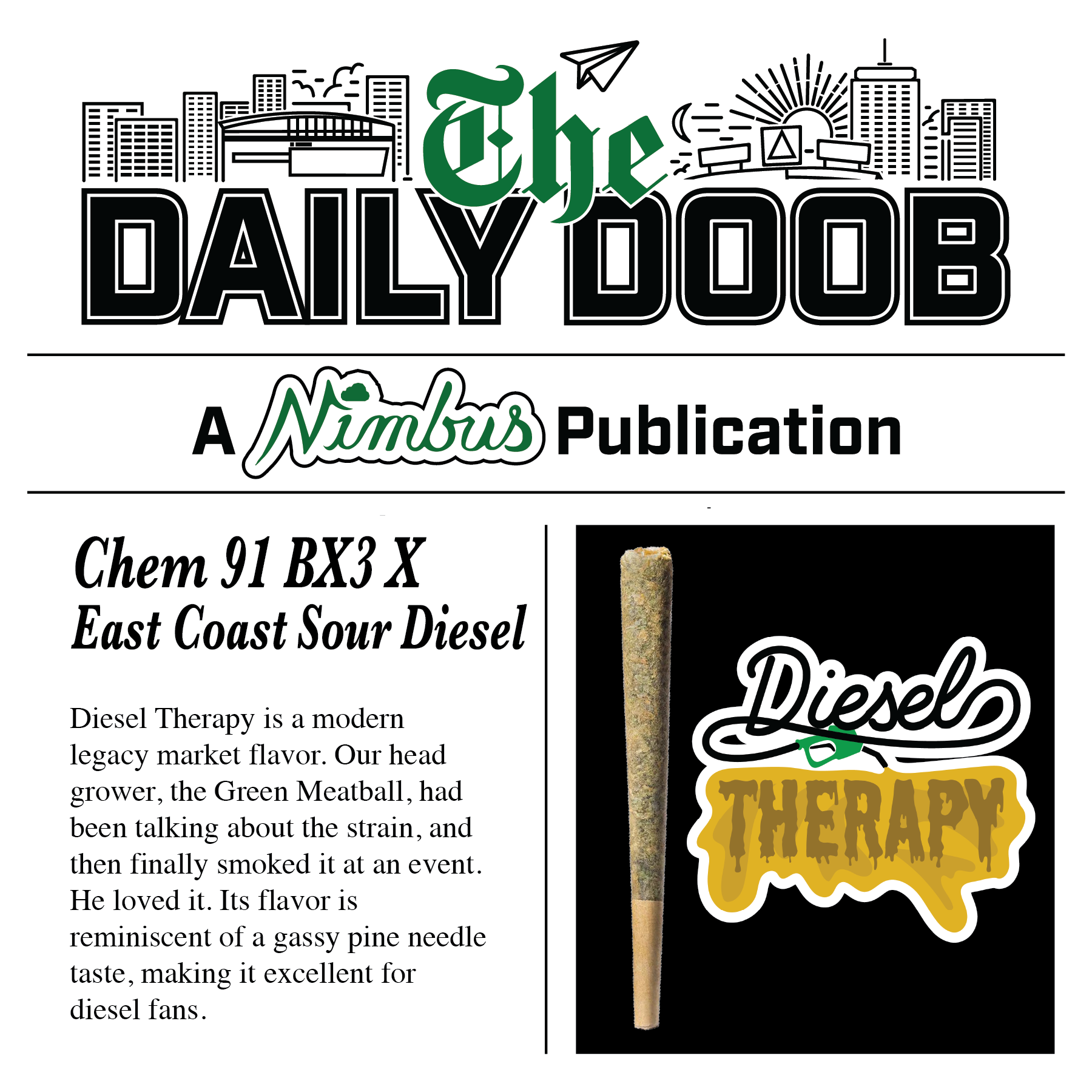 Nimbus Diesel Therapy — The Daily Doobs Preroll, 1.0g, Hybrid — Massachusetts