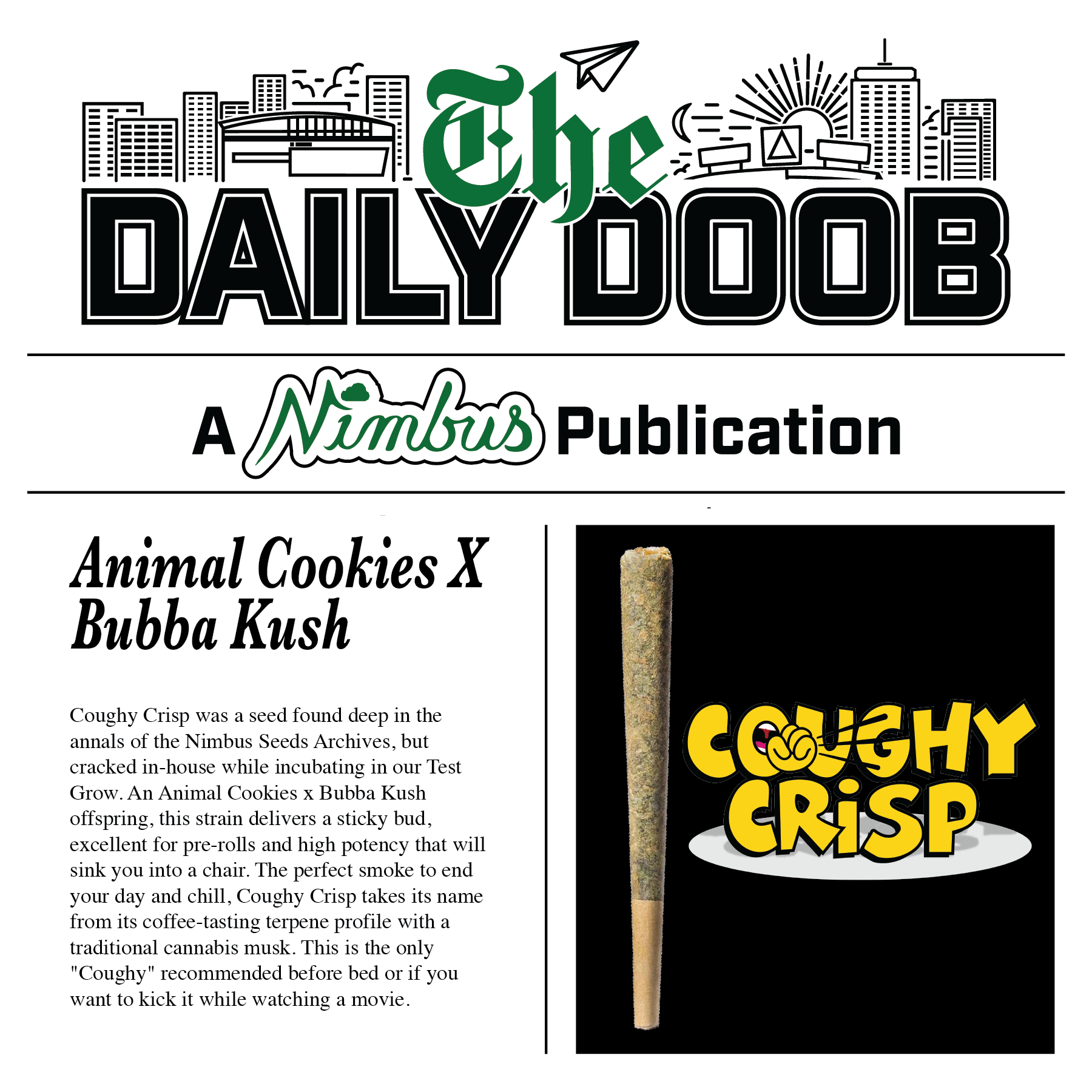 Nimbus Coughy Crisp — The Daily Doobs Preroll, 1.0g, Indica-Dominant Hybrid — Massachusetts