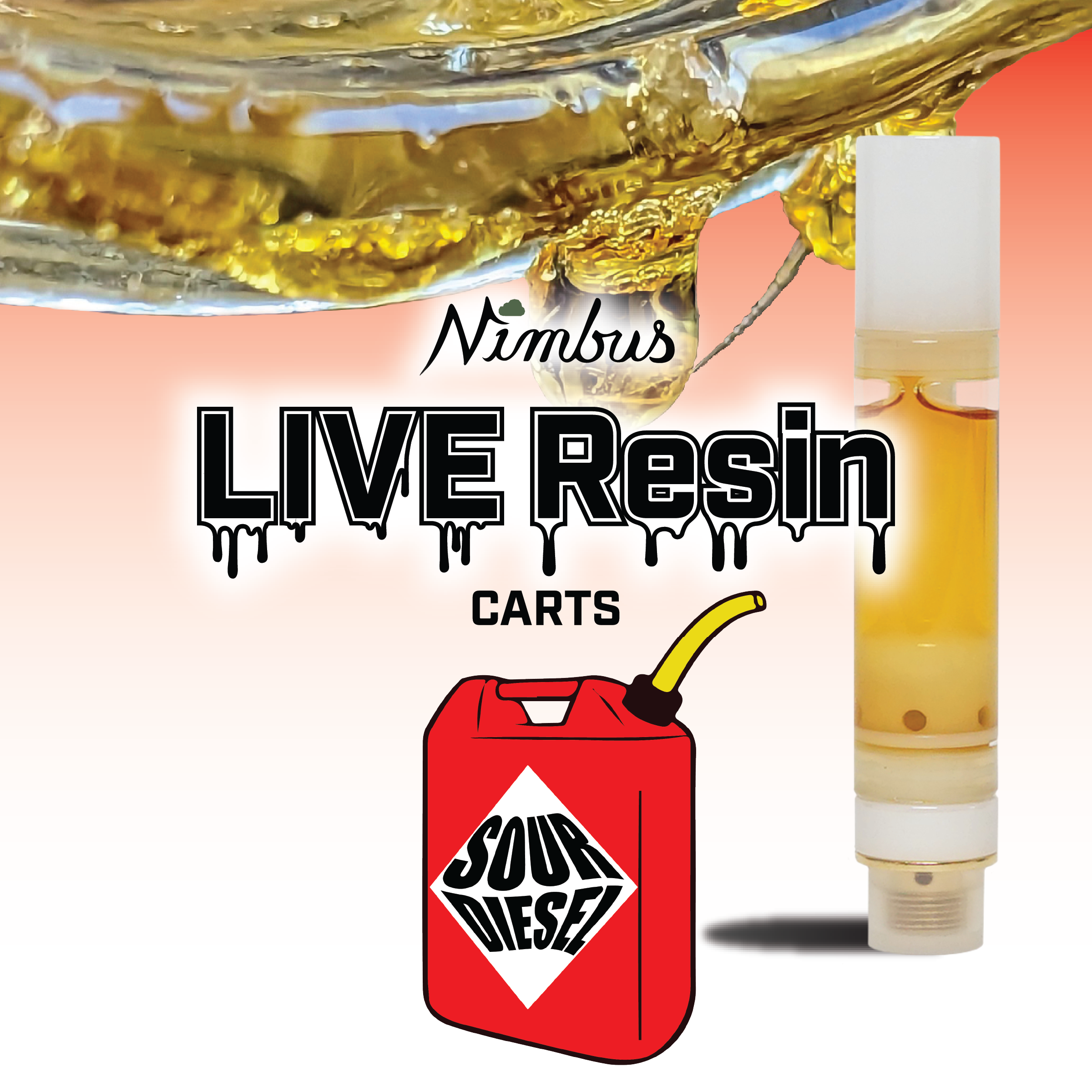Nimbus Sour Diesel — Live Resin Vape Cartridge, 1.0g, Sativa-Dominant Hybrid — New Jersey