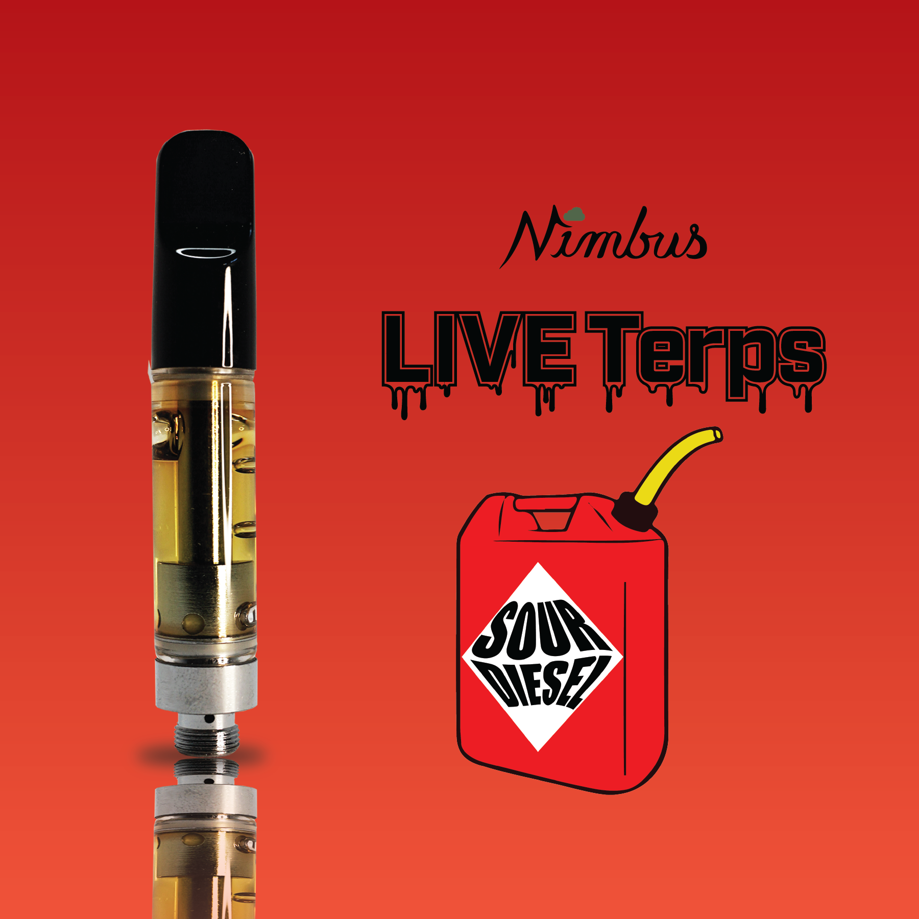 Nimbus Sour Diesel — Live Terps Vape Cartridge, 1.0g, Sativa-Dominant Hybrid — New Jersey