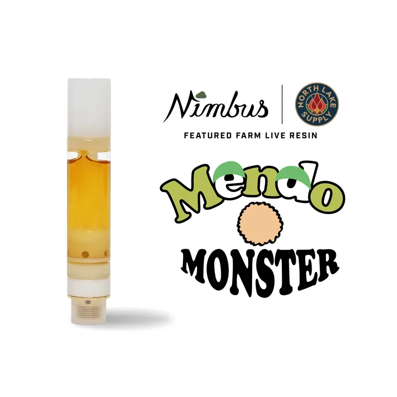 Nimbus x North Lake Supply Mendo Monster live resin vape cartridge, Featured Farm live resin, Balanced Hybrid