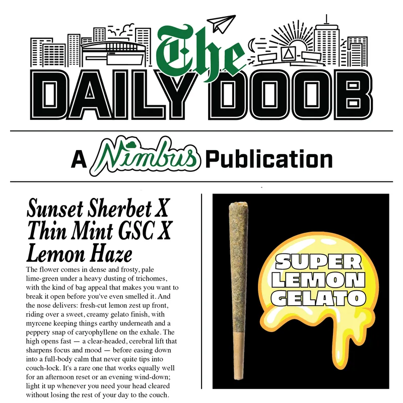 Nimbus Super Lemon Gelato — The Daily Doobs Preroll, 1.0g, Indica-Dominant Hybrid — Massachusetts