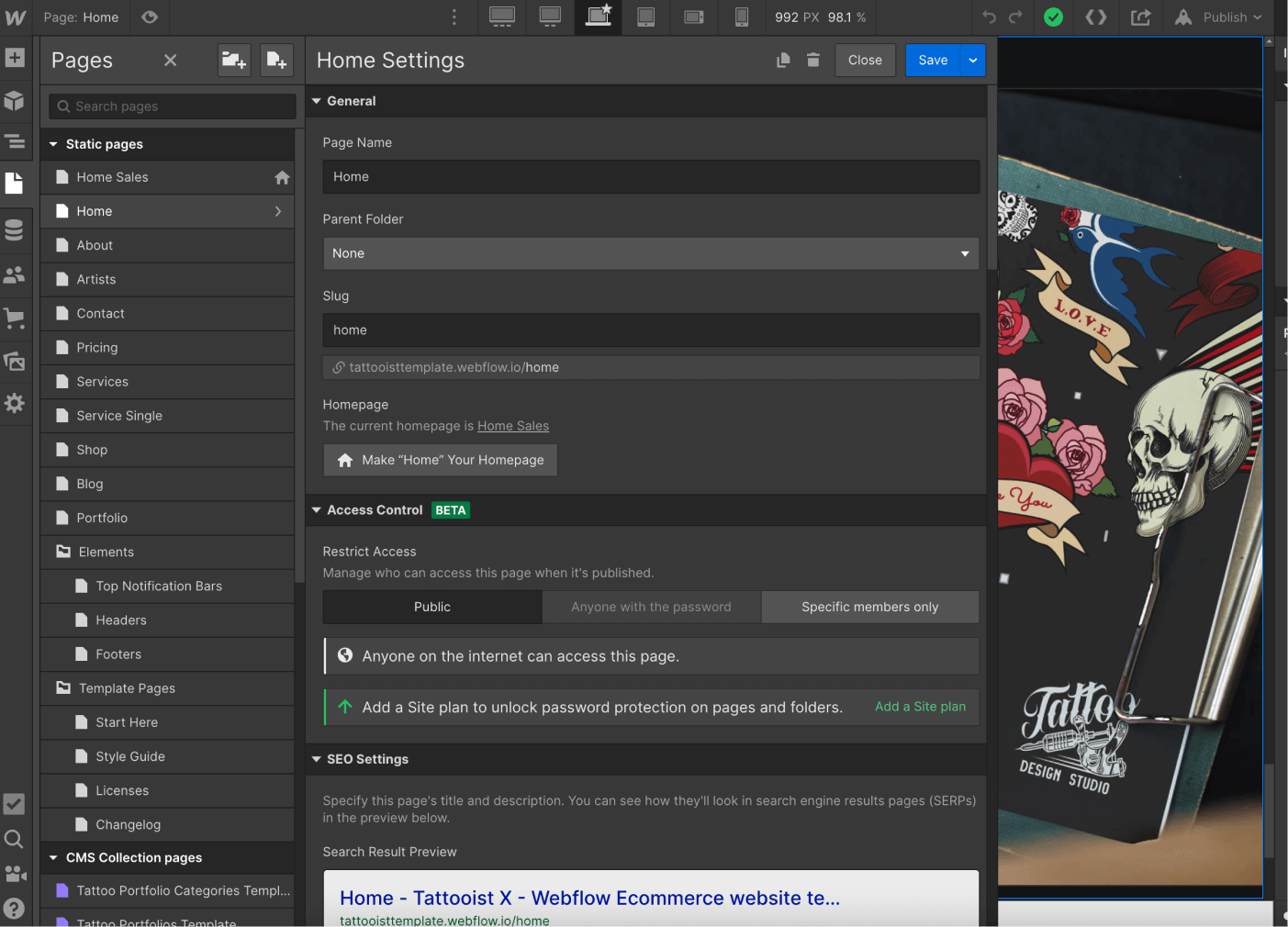 SEO - Tattooist X Webflow Template